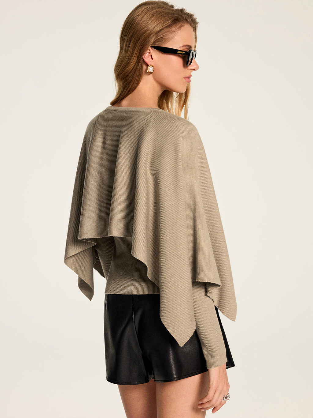 Knit Cape & Wool Blend Rib Top Two‑Piece Set