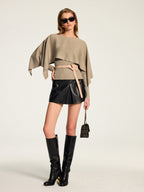 Knit Cape & Wool Blend Rib Top Two‑Piece Set