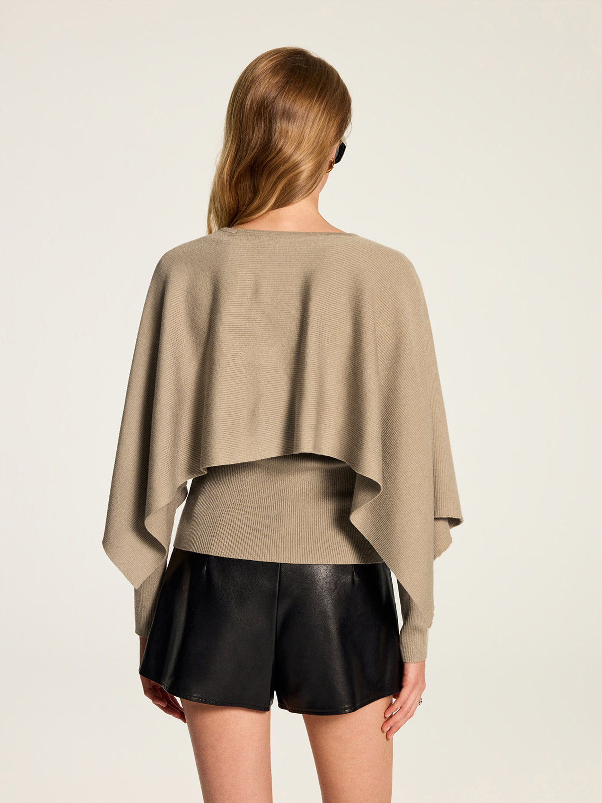 Knit Cape & Wool Blend Rib Top Two‑Piece Set