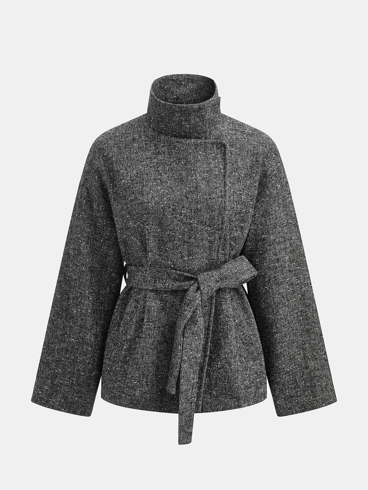 Belted Speckled Tweed Coat