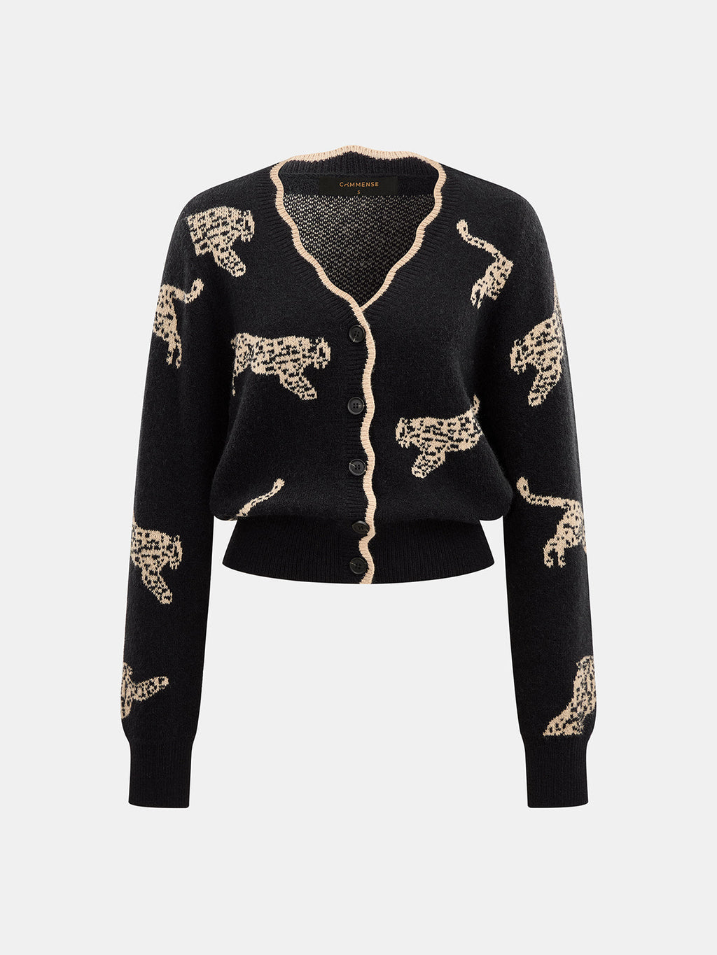 Leopard Jacquard V Neck Knit Cardigan