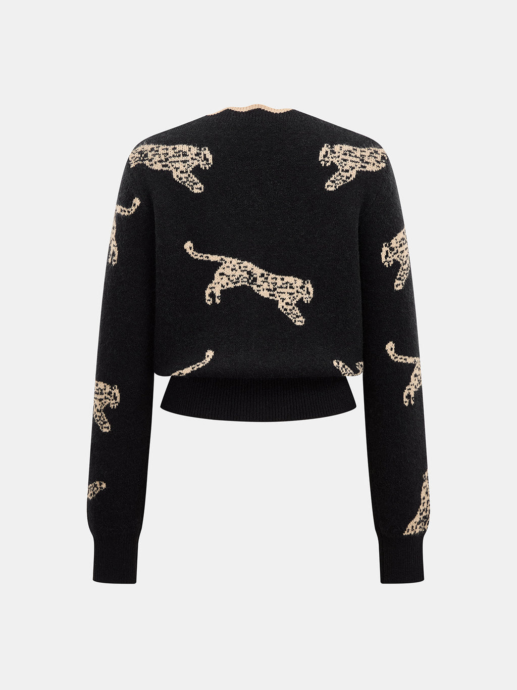 Leopard Jacquard V Neck Knit Cardigan
