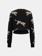 Leopard Jacquard V Neck Knit Cardigan