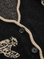 Leopard Jacquard V Neck Knit Cardigan