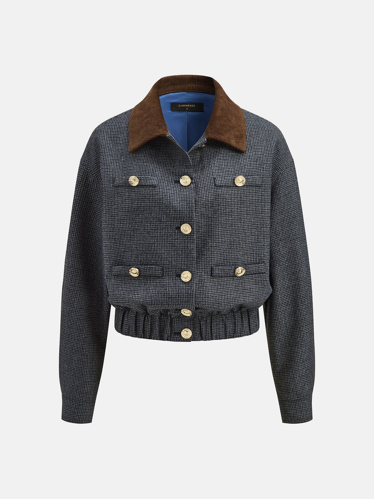 Corduroy Collar Houndstooth Wool Blend Jacket