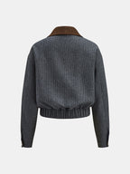 Corduroy Collar Houndstooth Wool Blend Jacket