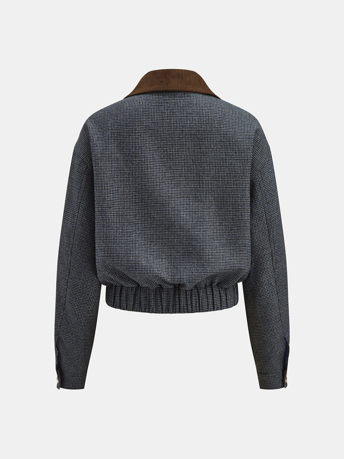 Corduroy Collar Houndstooth Wool Blend Jacket