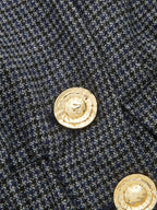 Corduroy Collar Houndstooth Wool Blend Jacket