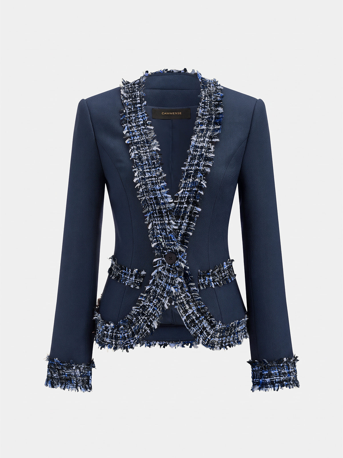 Multicolor Fringe Trim Tweed Blazer