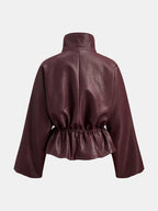 Drawstring Waist Faux Leather Jacket