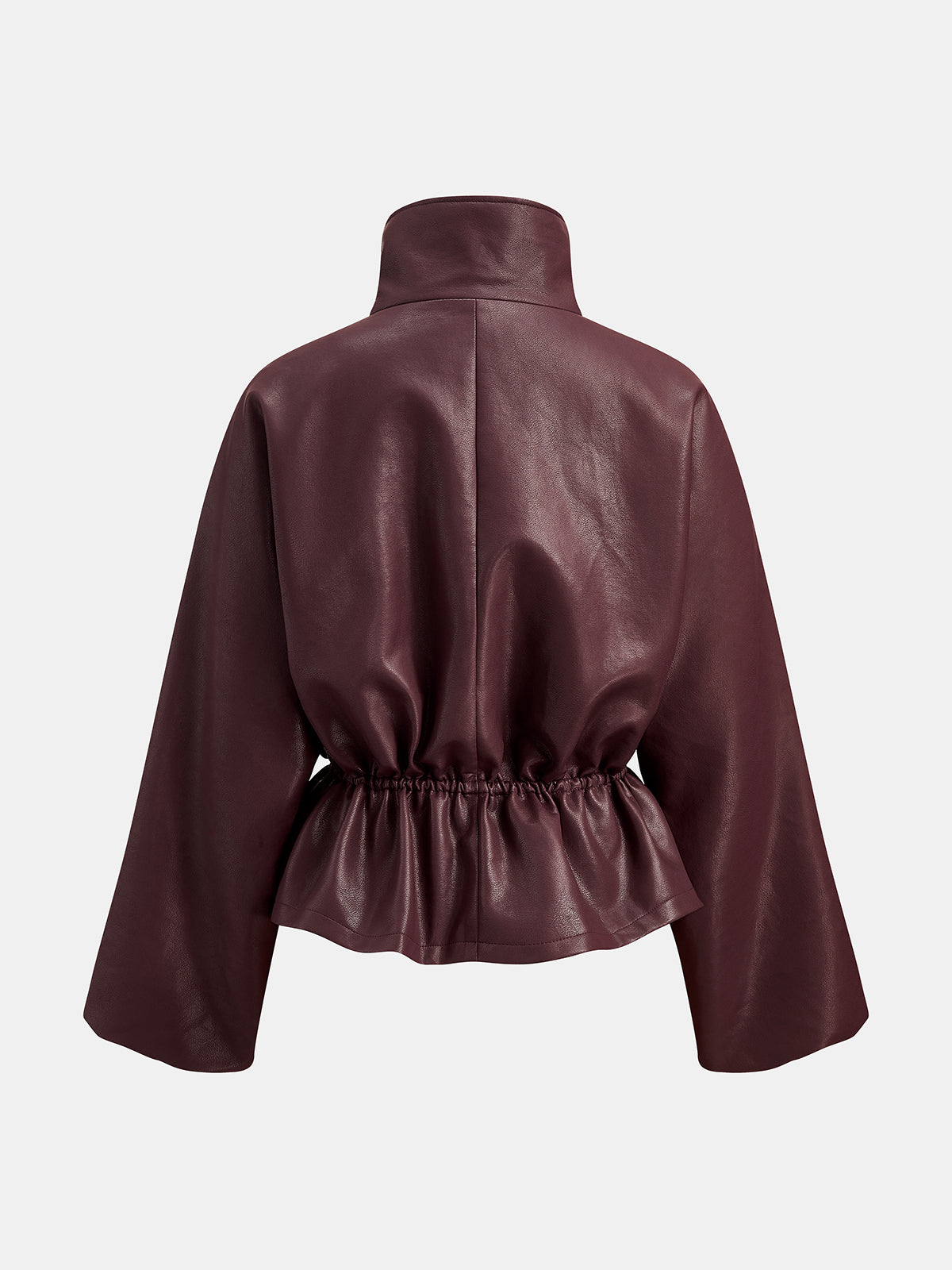 Drawstring Waist Faux Leather Jacket