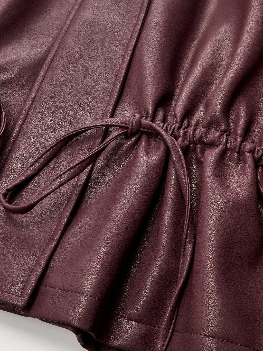 Drawstring Waist Faux Leather Jacket