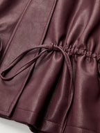 Drawstring Waist Faux Leather Jacket