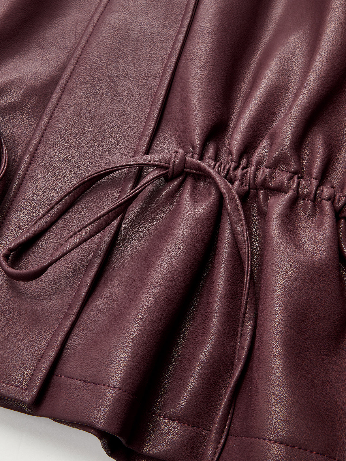 Drawstring Waist Faux Leather Jacket