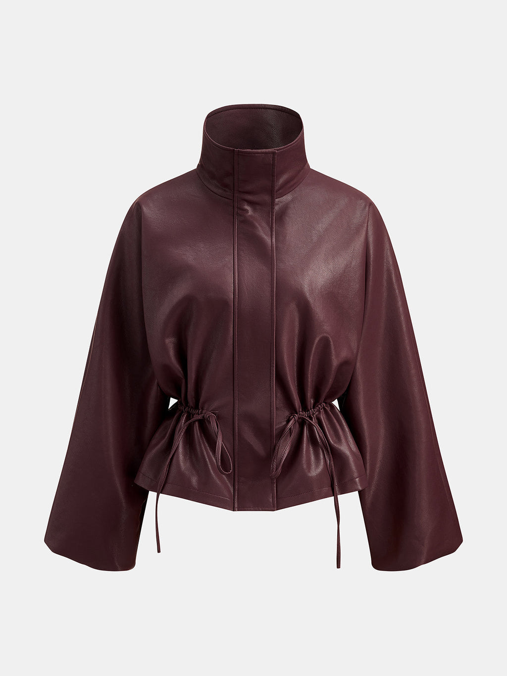 Drawstring Waist Faux Leather Jacket