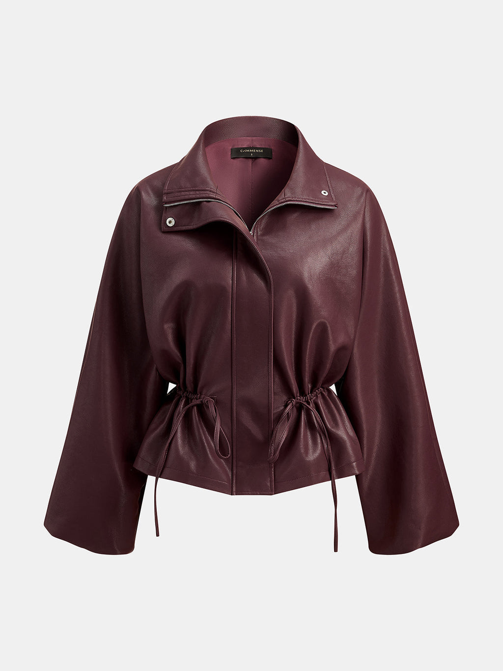 Drawstring Waist Faux Leather Jacket