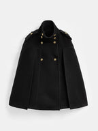Double Breasted Wool Blend Cape Coat