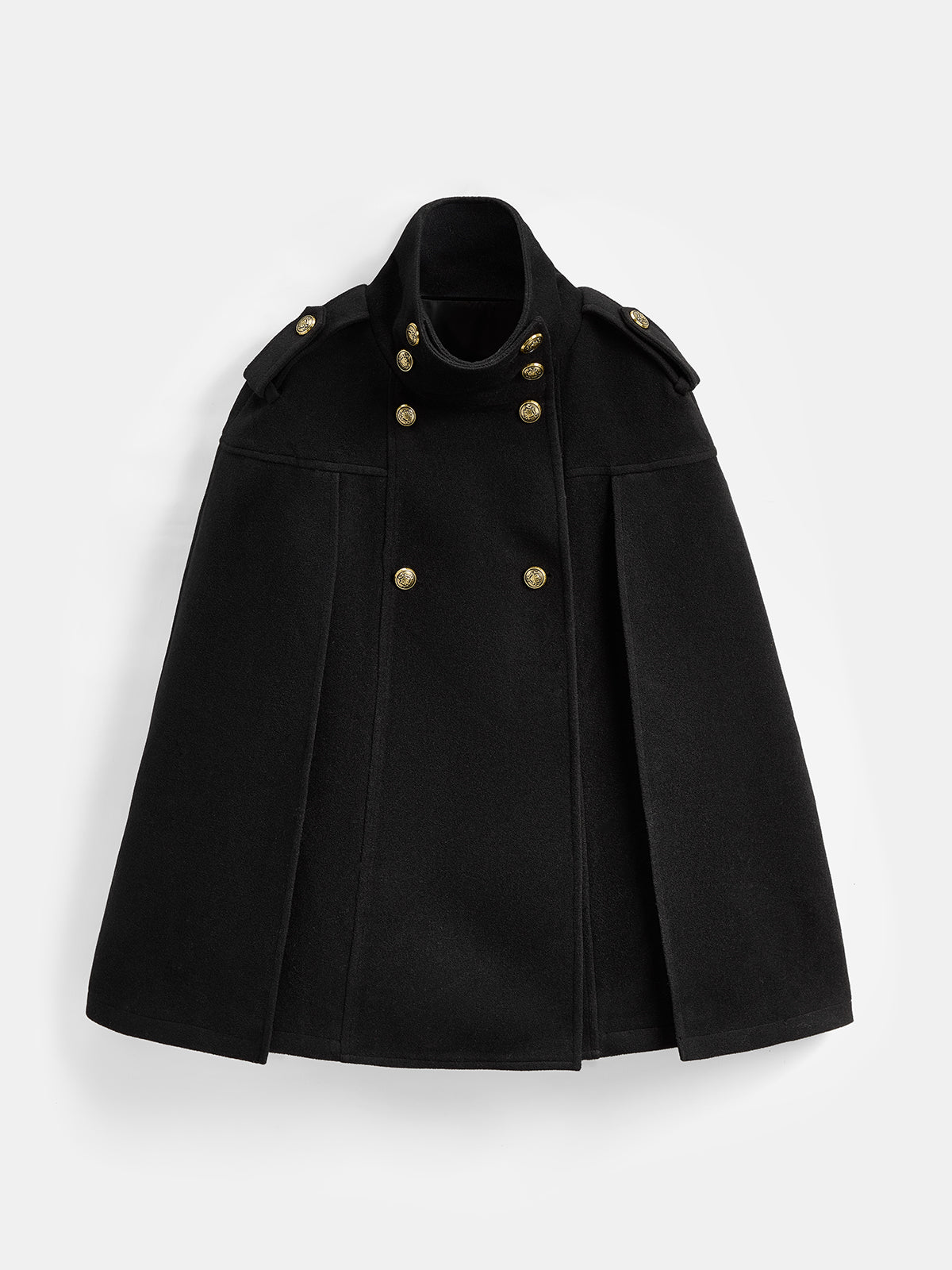 Double Breasted Wool Blend Cape Coat