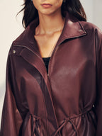 Drawstring Waist Faux Leather Jacket