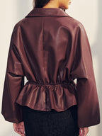 Drawstring Waist Faux Leather Jacket