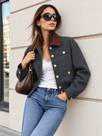 Corduroy Collar Houndstooth Wool Blend Jacket