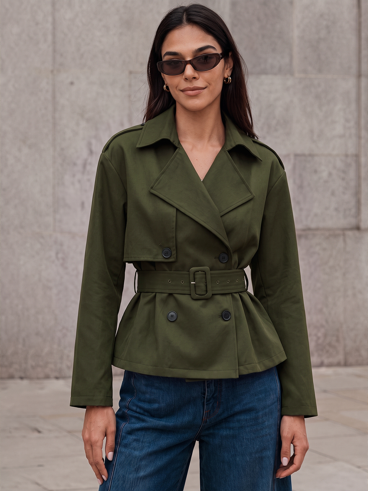 ‌Loose‌ Double‑Breasted Belted Trench Jacket