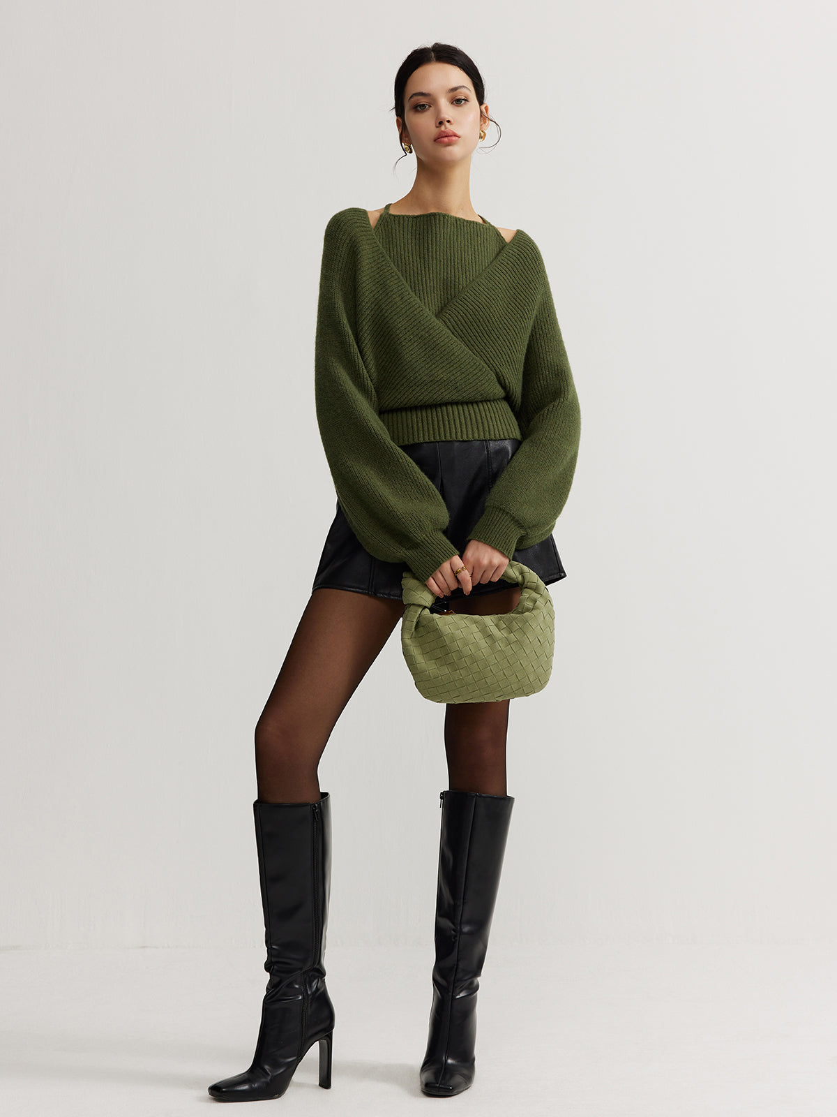 2 in 1 Bat Sleeve Halter Knit Top