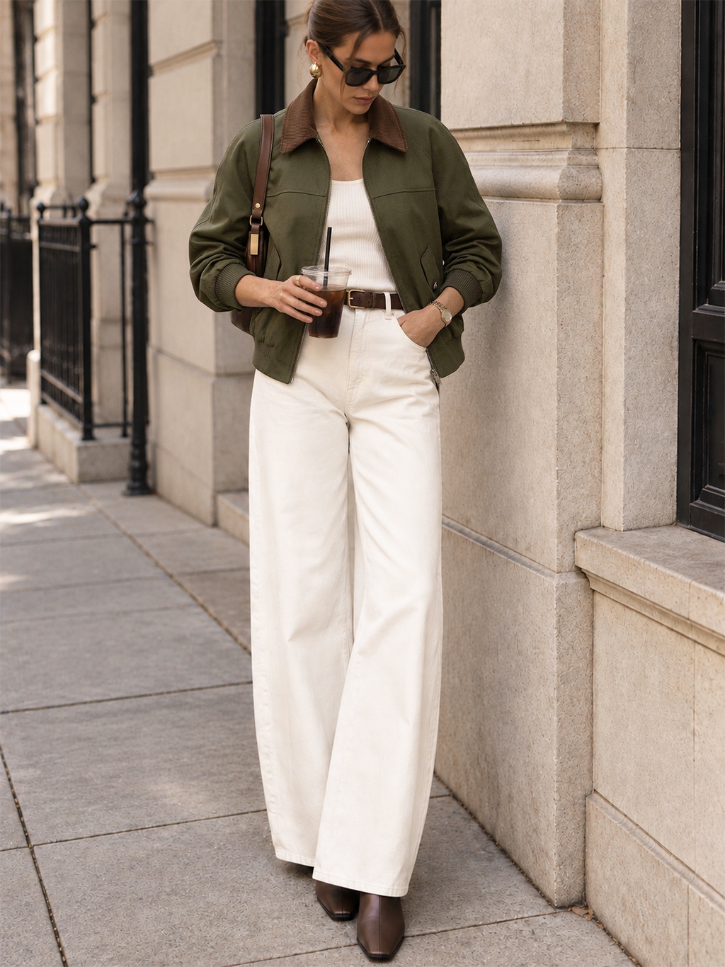 Corduroy Collar Zip Front Bomber Jacket