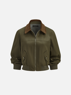Corduroy Collar Zip Front Bomber Jacket
