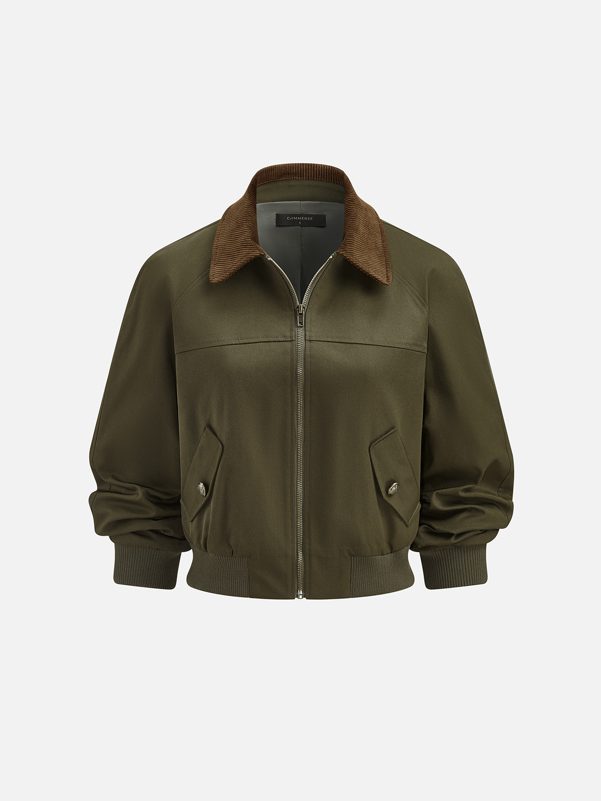 Corduroy Collar Zip Front Bomber Jacket