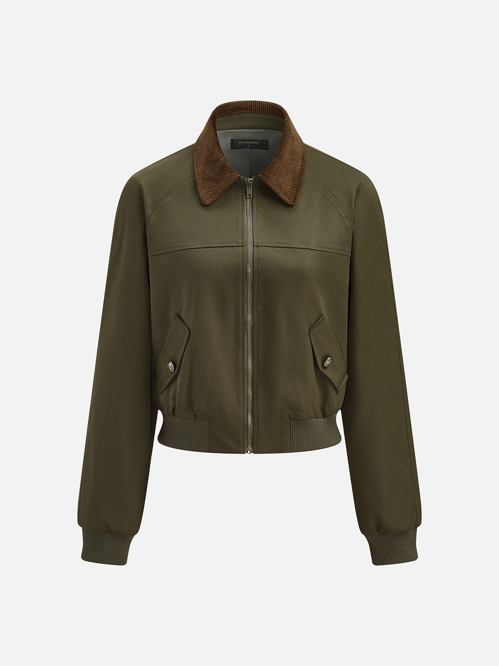 Corduroy Collar Zip Front Bomber Jacket