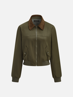 Corduroy Collar Zip Front Bomber Jacket