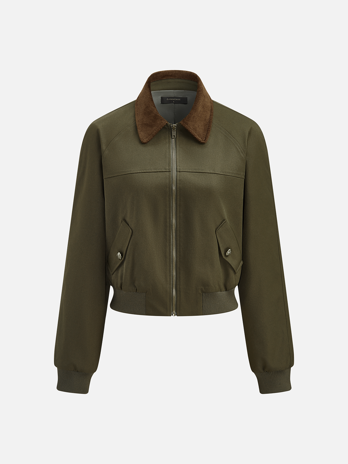 Corduroy Collar Zip Front Bomber Jacket