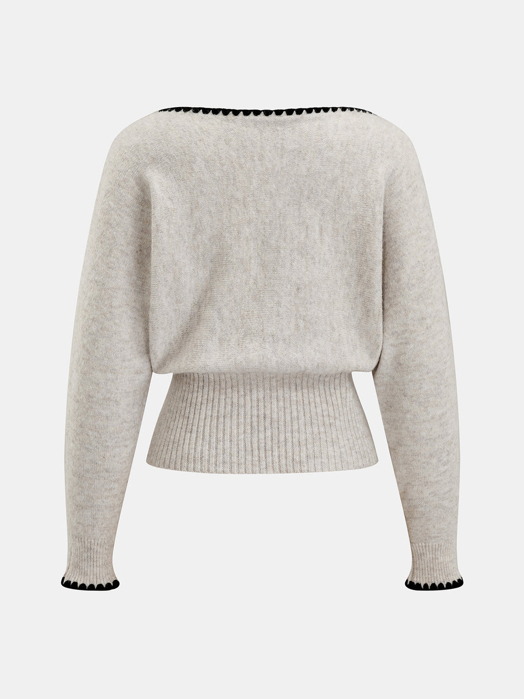 Scallop Trim Button Waist Wool Blend Sweater