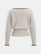 Scallop Trim Button Waist Wool Blend Sweater
