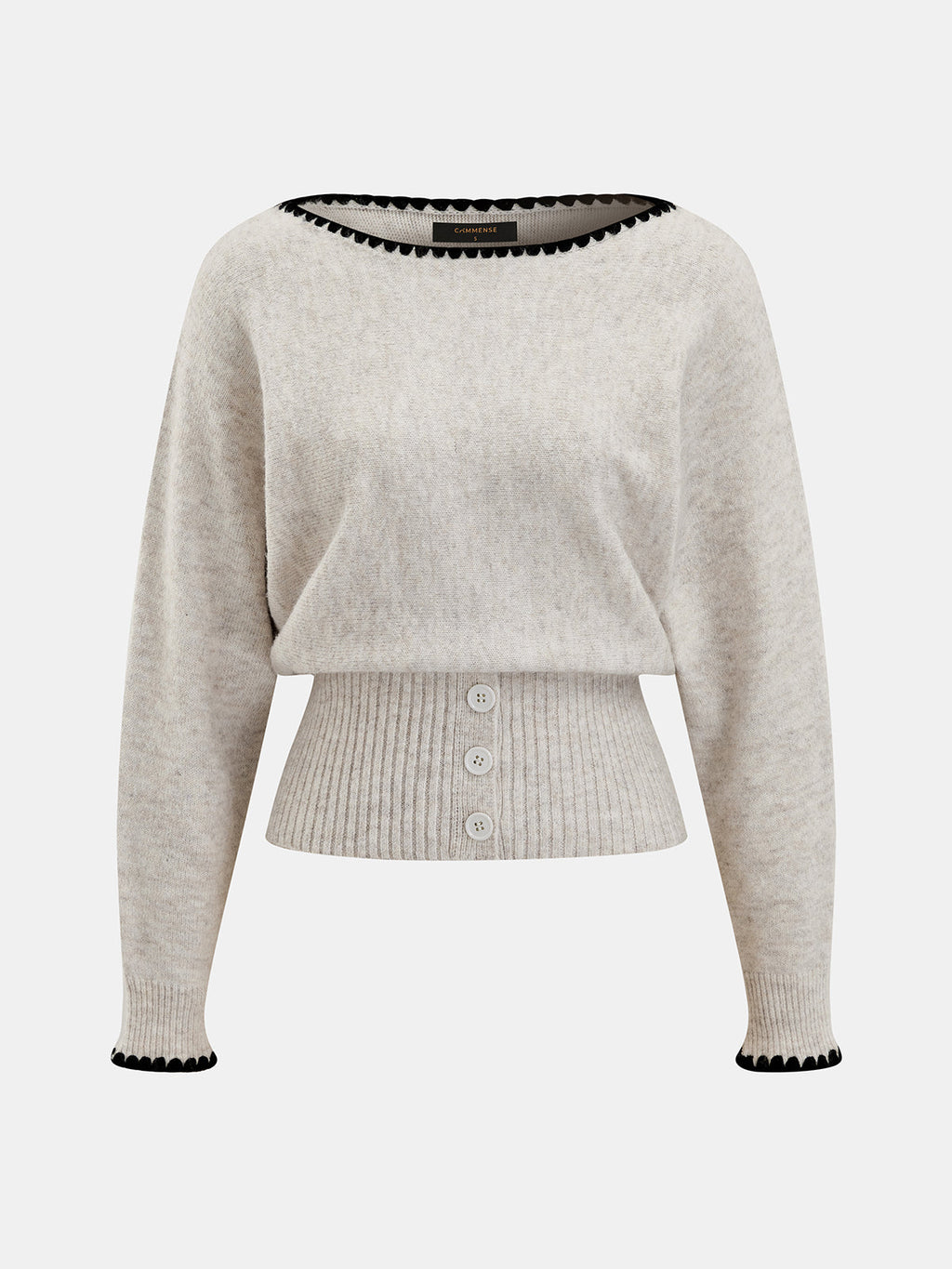Scallop Trim Button Waist Wool Blend Sweater