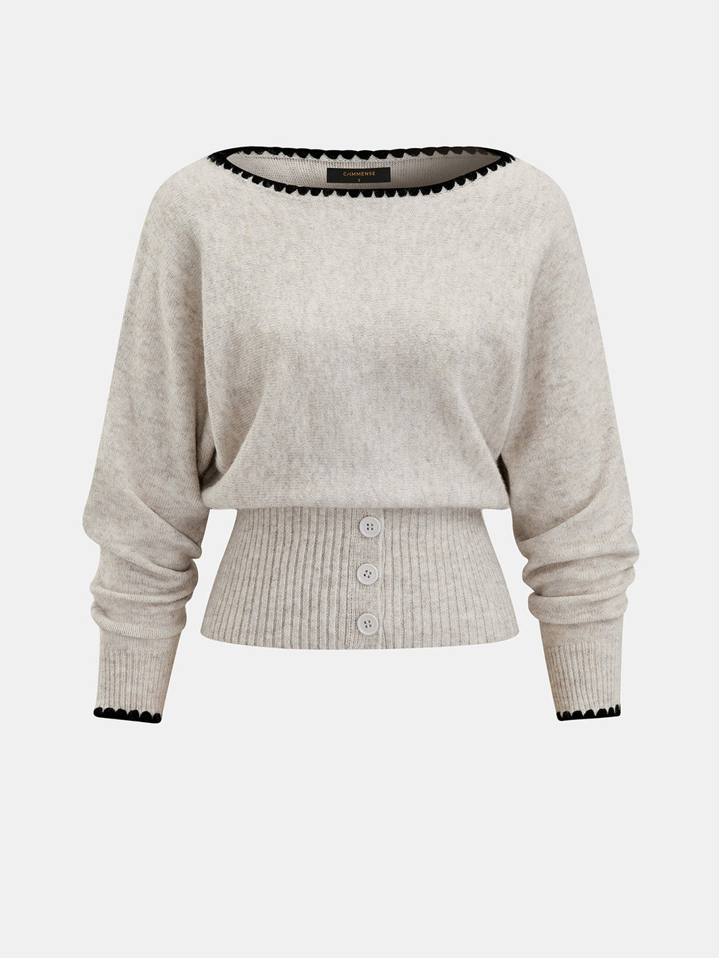 Scallop Trim Button Waist Wool Blend Sweater