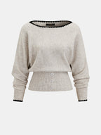 Scallop Trim Button Waist Wool Blend Sweater