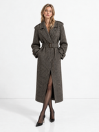 Tailored Herringbone Belted Long Coat