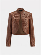 Napoleon Style Faux Leather Cropped Jacket