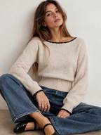 Scallop Trim Button Waist Wool Blend Sweater