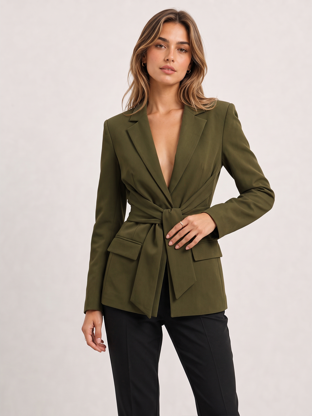 Tie-Waist Tailored Blazer