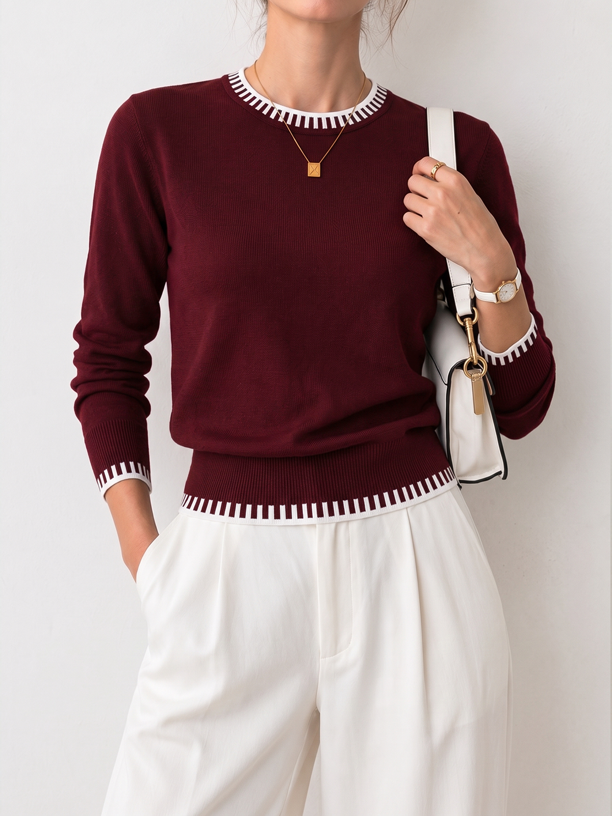 Contrast Trim Knit Sweater
