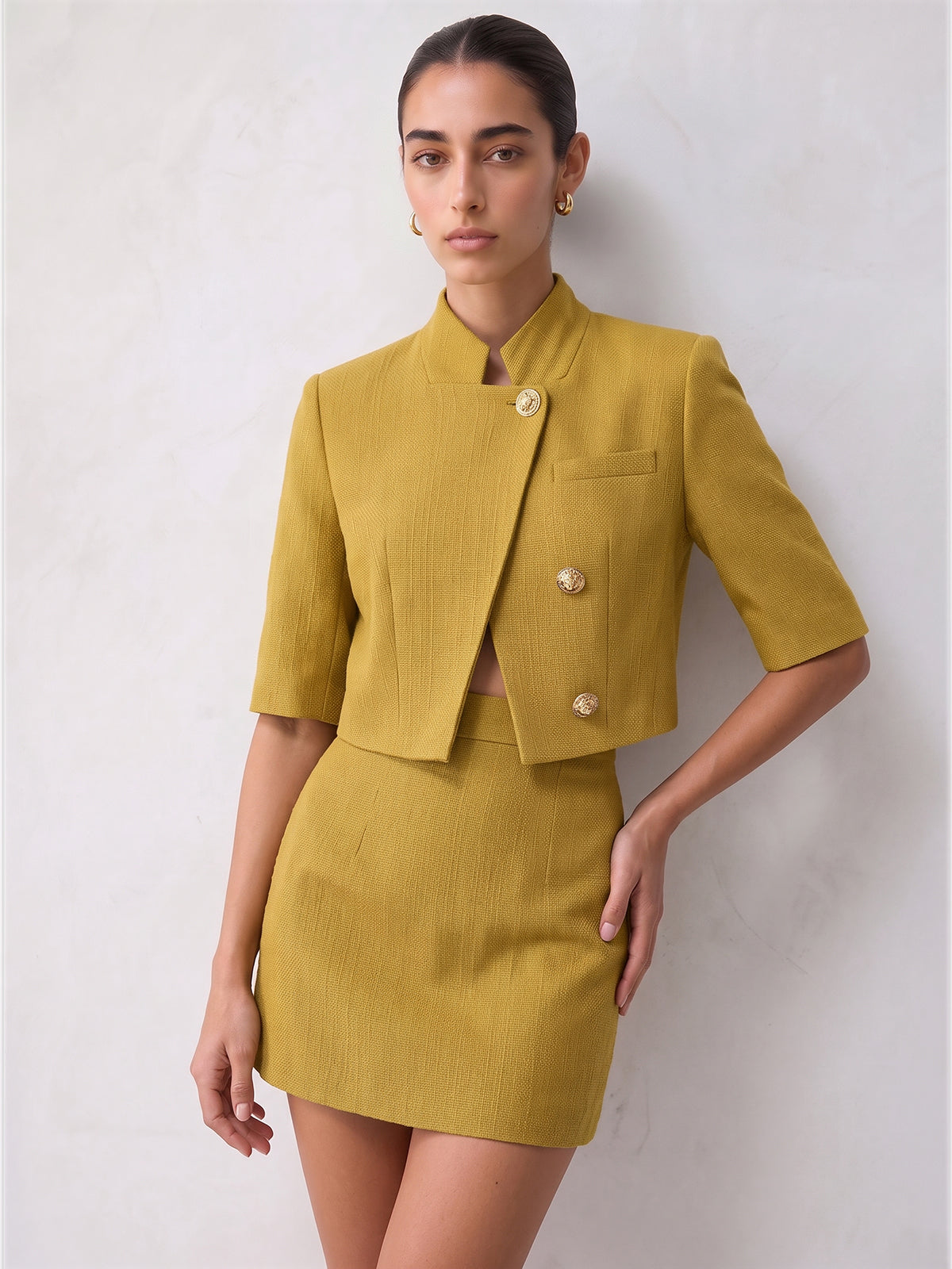 Stand Collar Metal Button Blazer