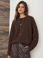 Drop Shoulder Loose Wool Blend Fuzzy Sweater