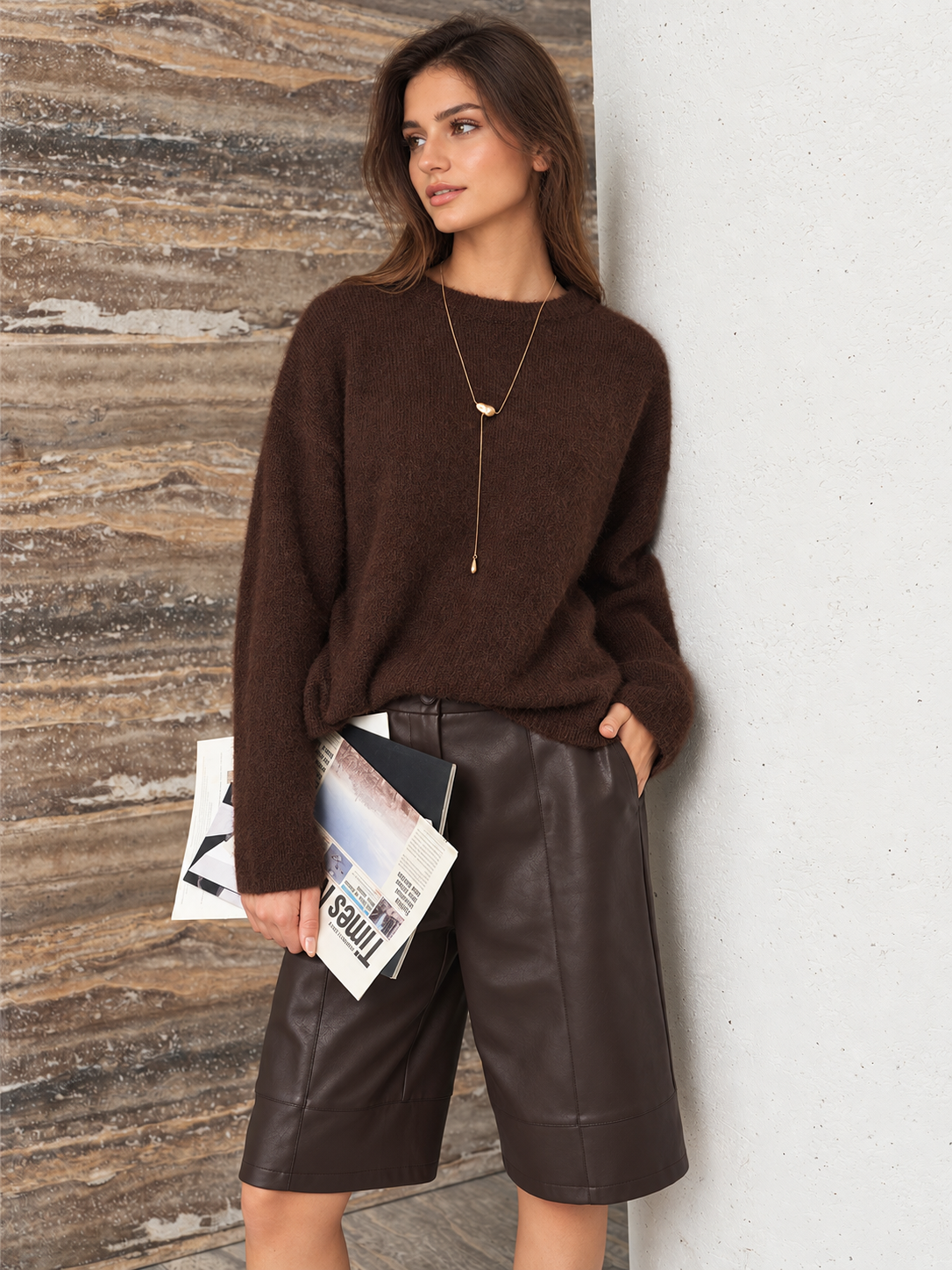 Drop Shoulder Loose Wool Blend Fuzzy Sweater