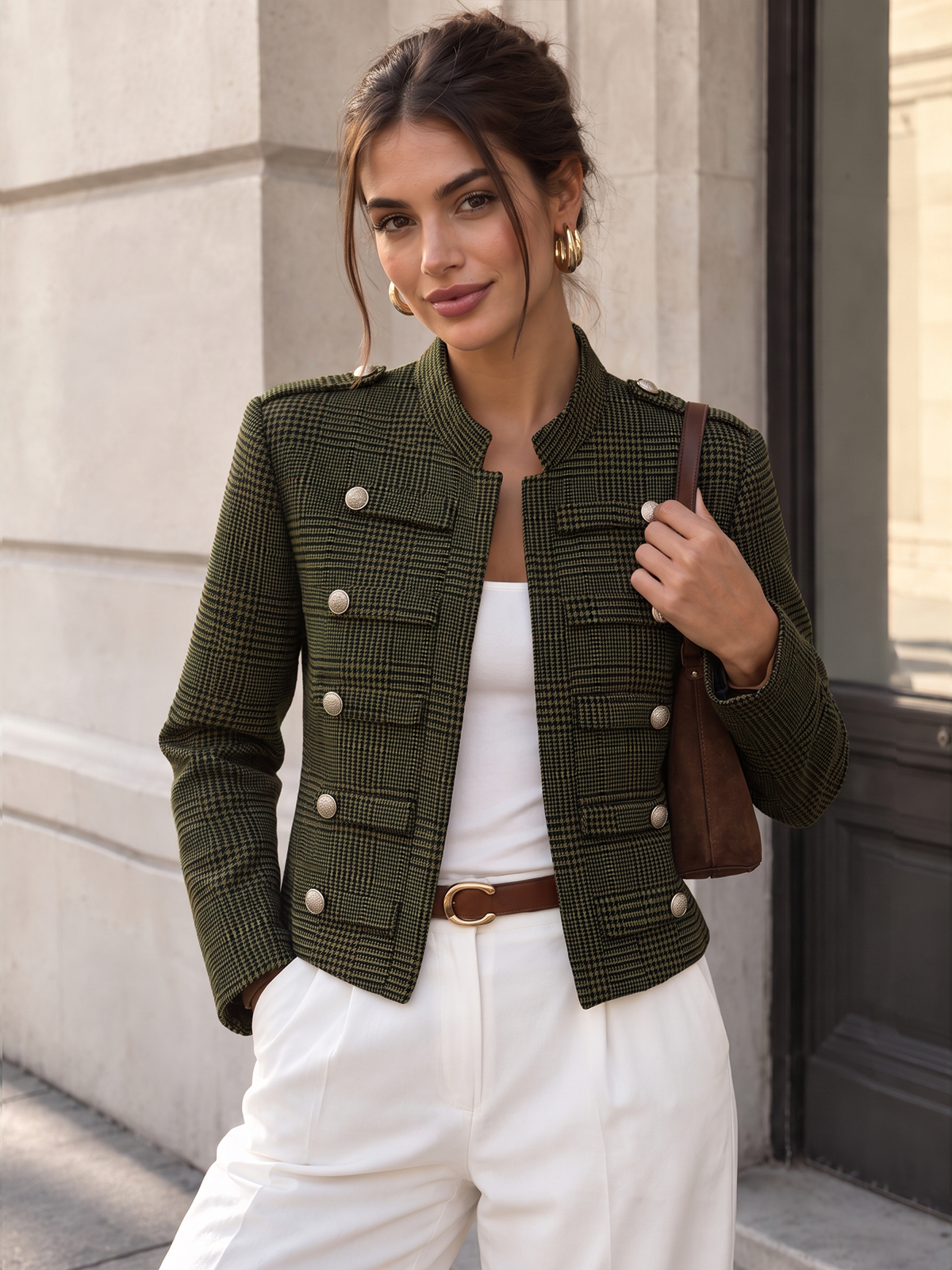 Napoleon Houndstooth Stand Collar Jacket