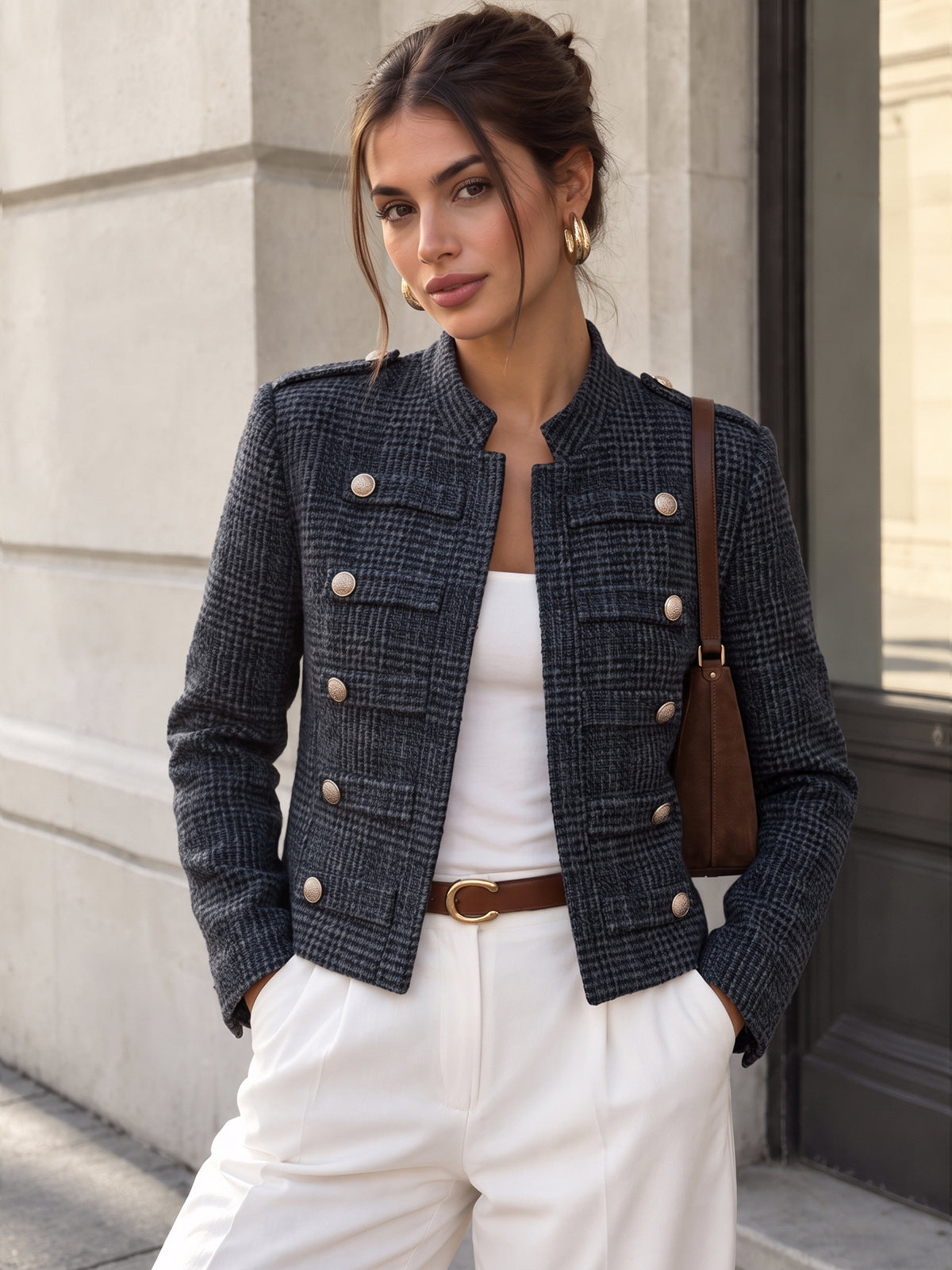 Napoleon Houndstooth Stand Collar Jacket