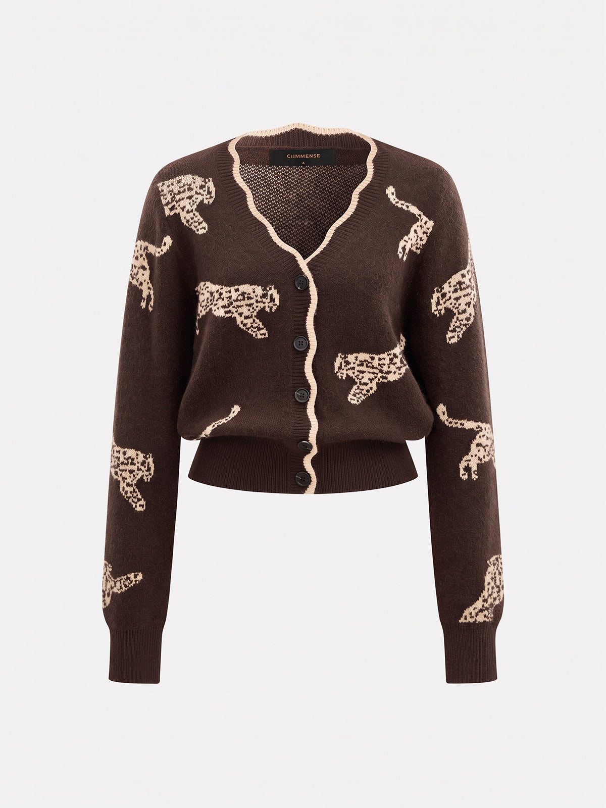 Leopard Jacquard V Neck Knit Cardigan