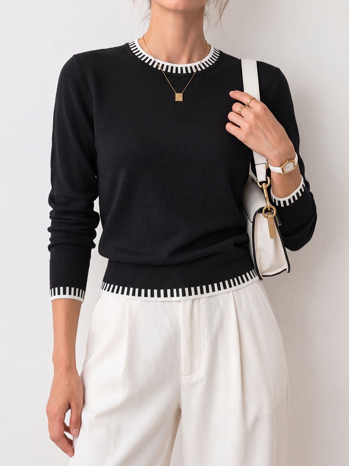 Contrast Trim Knit Sweater